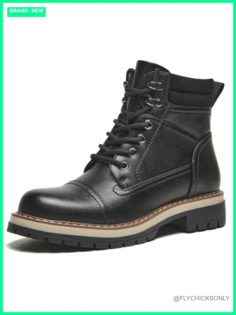 Faux Leather Combat Boots for Women Side Zipper Lug Sole Ankle Boots